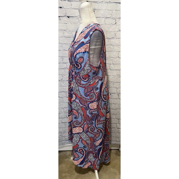 Ruby Rd Womens Asymmetrical Puff Paisley Midi Dress in Red & Blue Large - Picture 3 of 7